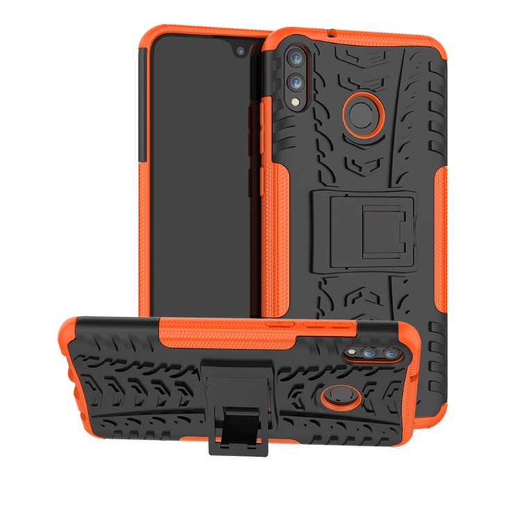 2-in-1 Tyre Pattern PC + TPU Hybrid Cellphone Case with Kickstand for Huawei Honor 8X Max - Orange-1