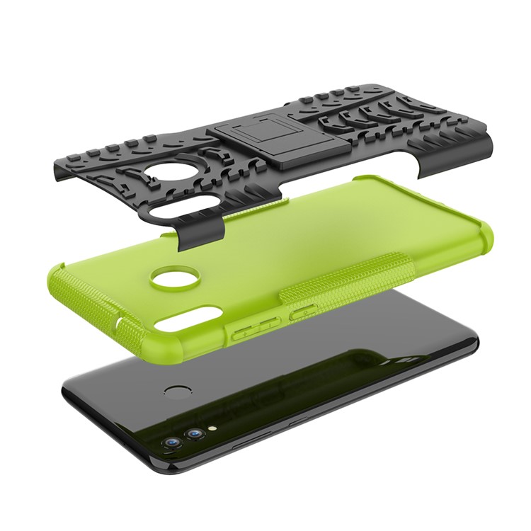 2-in-1 Tyre Pattern PC + TPU Hybrid Back Case with Kickstand for Huawei Honor 8X Max - Green-6