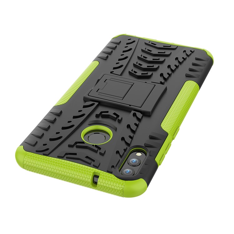 2-in-1 Tyre Pattern PC + TPU Hybrid Back Case with Kickstand for Huawei Honor 8X Max - Green-7