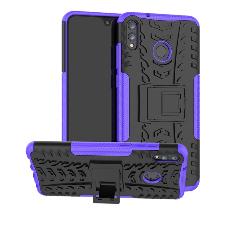 2-in-1 Tyre Pattern Plastic + TPU Combo Case with Kickstand for Huawei Honor 8X Max - Purple-1
