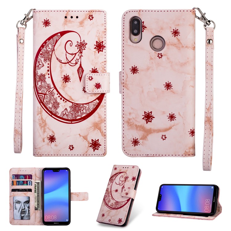 Imprinted Moon Pattern Marble Style Leather Wallet Shell Case for Huawei P20 Lite / Nova 3e (China) - Rose Gold-1