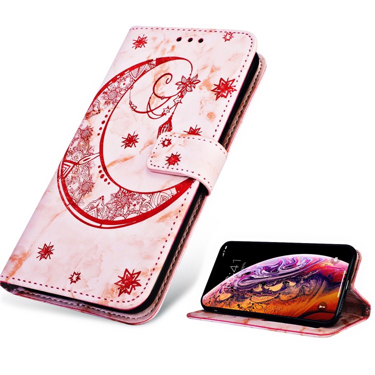 Imprinted Moon Pattern Marble Style Leather Wallet Shell Case for Huawei P20 Lite / Nova 3e (China) - Rose Gold-2