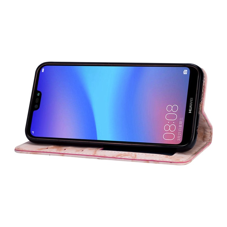 Imprinted Moon Pattern Marble Style Leather Wallet Shell Case for Huawei P20 Lite / Nova 3e (China) - Rose Gold-5