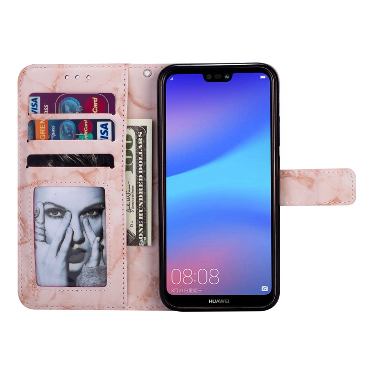 Imprinted Moon Pattern Marble Style Leather Wallet Shell Case for Huawei P20 Lite / Nova 3e (China) - Rose Gold-7