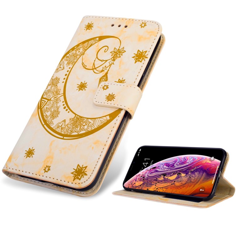 Imprinted Moon Pattern Marble Style Cell Phone Leather Wallet Phone Case for Huawei P20 Lite / Nova 3e (China) - Gold-2