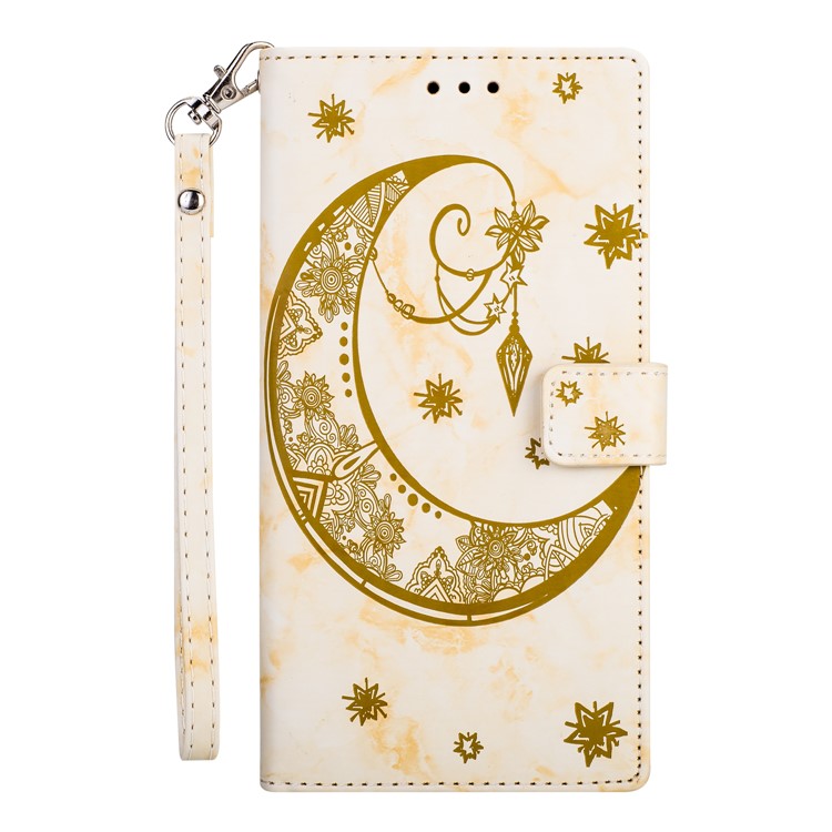 Imprinted Moon Pattern Marble Style Cell Phone Leather Wallet Phone Case for Huawei P20 Lite / Nova 3e (China) - Gold-3