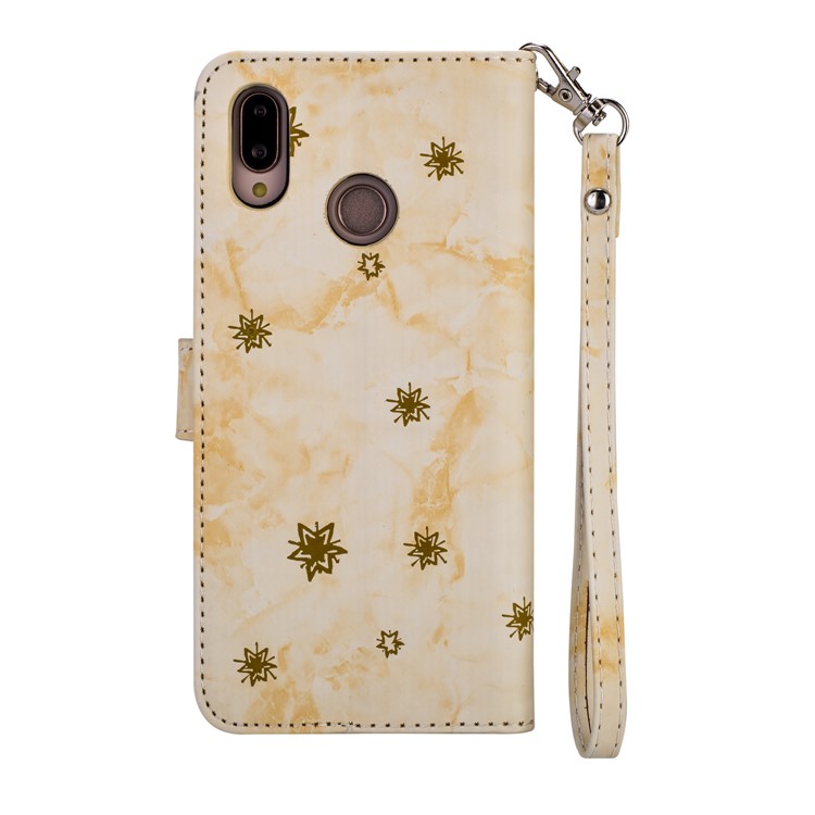 Imprinted Moon Pattern Marble Style Cell Phone Leather Wallet Phone Case for Huawei P20 Lite / Nova 3e (China) - Gold-4