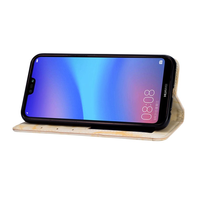 Imprinted Moon Pattern Marble Style Cell Phone Leather Wallet Phone Case for Huawei P20 Lite / Nova 3e (China) - Gold-5
