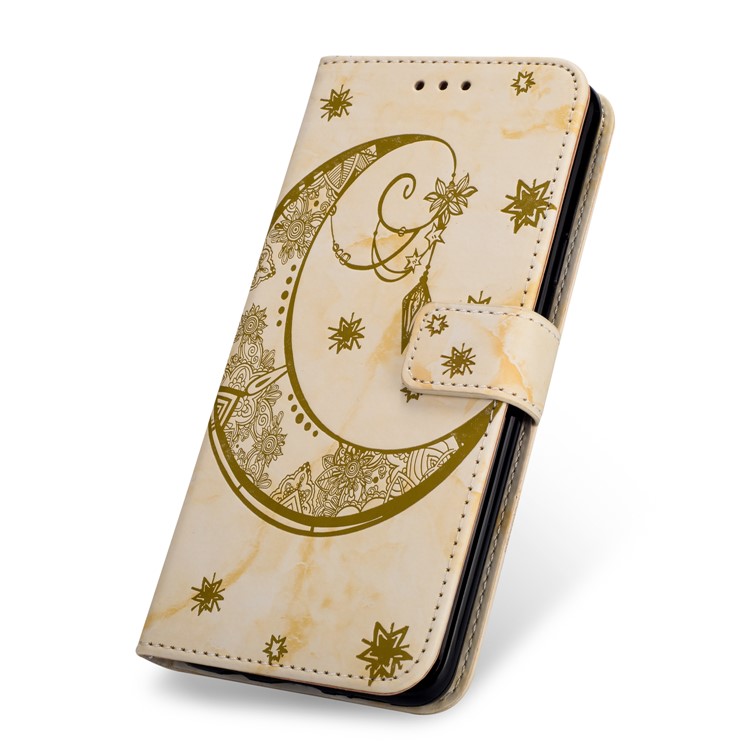 Imprinted Moon Pattern Marble Style Cell Phone Leather Wallet Phone Case for Huawei P20 Lite / Nova 3e (China) - Gold-6