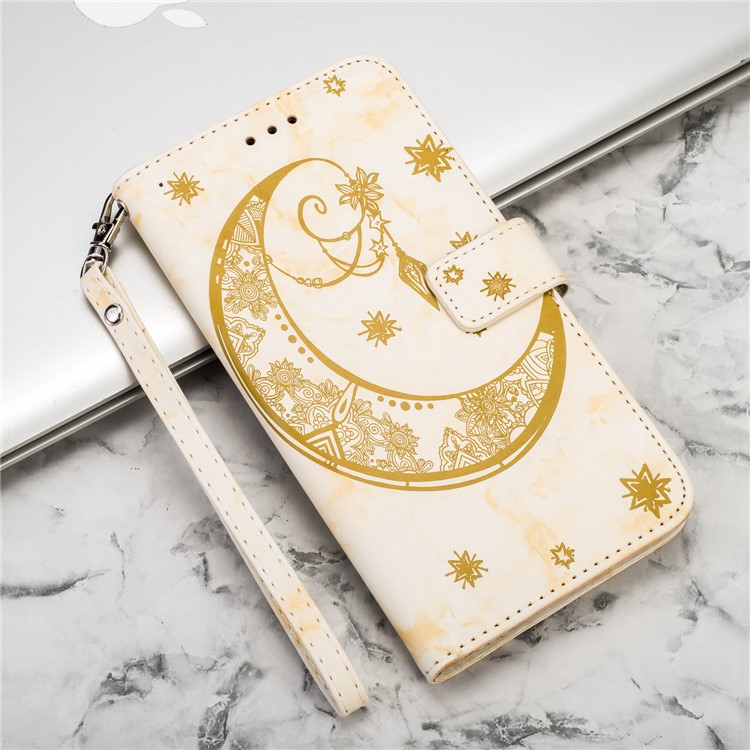 Imprinted Moon Pattern Marble Style Cell Phone Leather Wallet Phone Case for Huawei P20 Lite / Nova 3e (China) - Gold-8