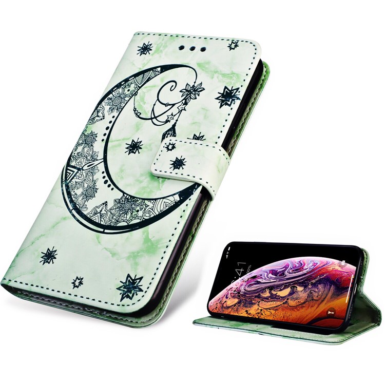 Imprinted Moon Pattern Marble Style Wallet Leather Stand Case for Huawei P20 Lite / Nova 3e (China) - Green-2