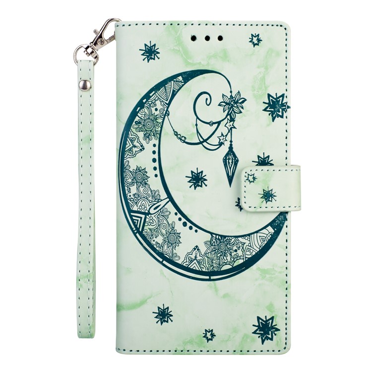 Imprinted Moon Pattern Marble Style Wallet Leather Stand Case for Huawei P20 Lite / Nova 3e (China) - Green-3