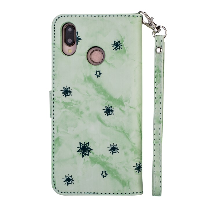 Imprinted Moon Pattern Marble Style Wallet Leather Stand Case for Huawei P20 Lite / Nova 3e (China) - Green-4