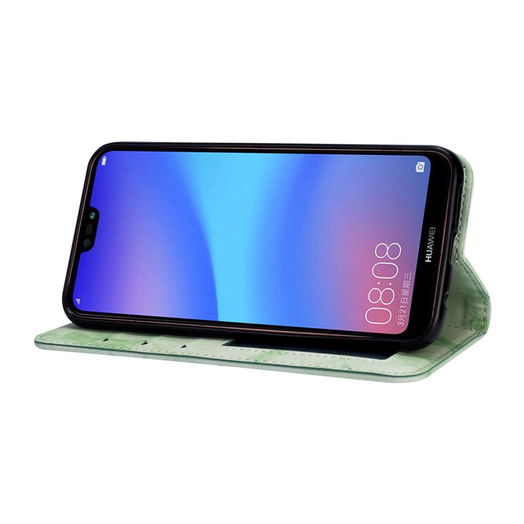 Imprinted Moon Pattern Marble Style Wallet Leather Stand Case for Huawei P20 Lite / Nova 3e (China) - Green-5