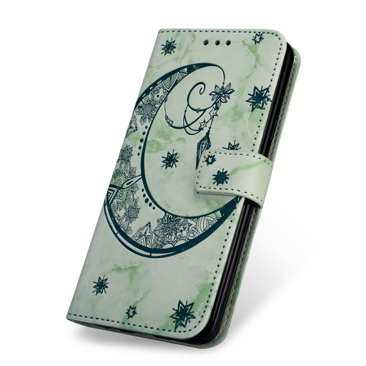 Imprinted Moon Pattern Marble Style Wallet Leather Stand Case for Huawei P20 Lite / Nova 3e (China) - Green-6