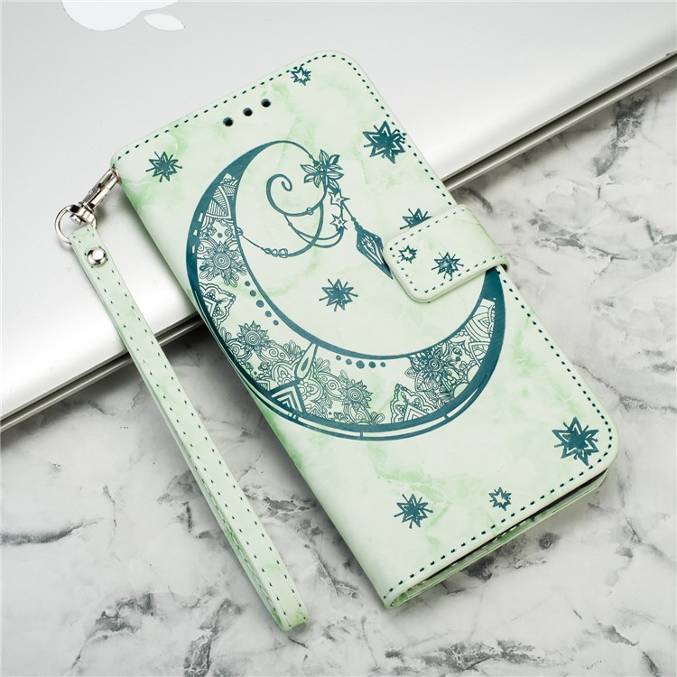 Imprinted Moon Pattern Marble Style Wallet Leather Stand Case for Huawei P20 Lite / Nova 3e (China) - Green-8