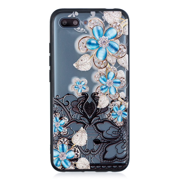 Embossment Lace Flower PC TPU Combo Mobile Phone Case for Huawei Honor 10 - Blue Flower-1