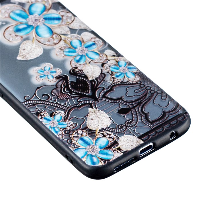 Embossment Lace Flower PC TPU Combo Mobile Phone Case for Huawei Honor 10 - Blue Flower-2