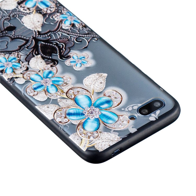 Embossment Lace Flower PC TPU Combo Mobile Phone Case for Huawei Honor 10 - Blue Flower-3