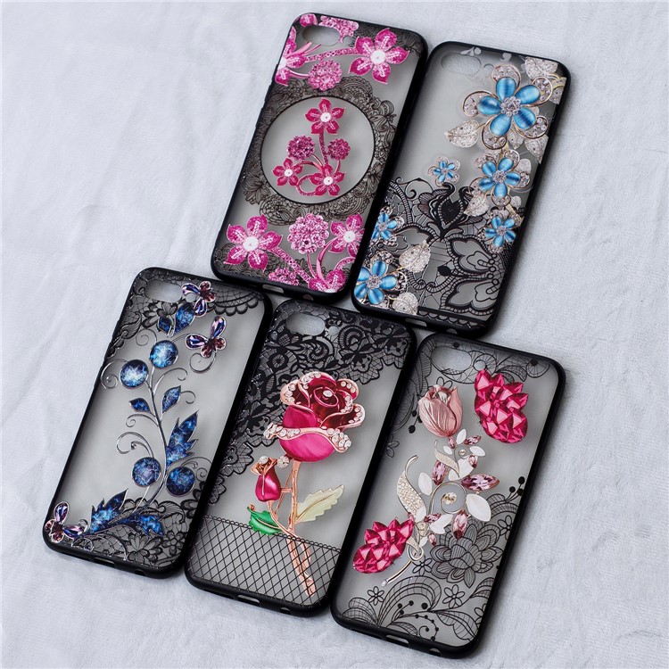 Embossment Lace Flower PC TPU Combo Mobile Phone Case for Huawei Honor 10 - Blue Flower-6
