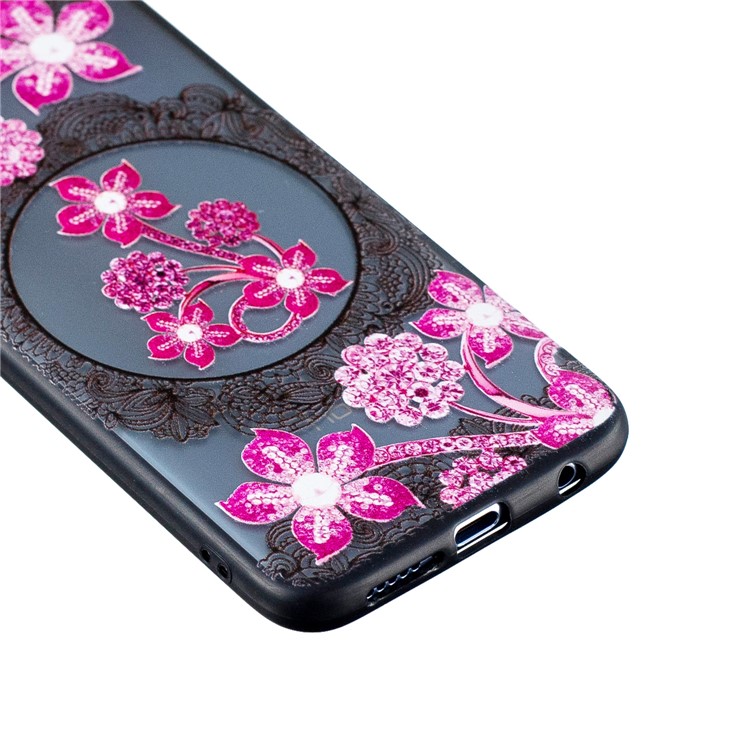 Embossment Lace Flower PC TPU Combo Mobile Phone Casing for Huawei Honor 10 - Pink Flower-2