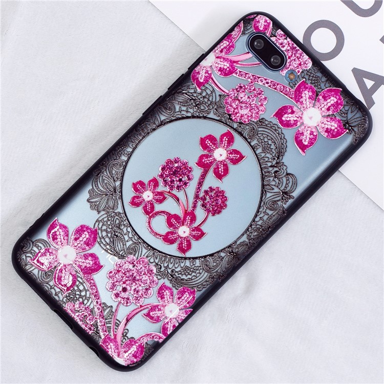 Embossment Lace Flower PC TPU Combo Mobile Phone Casing for Huawei Honor 10 - Pink Flower-4