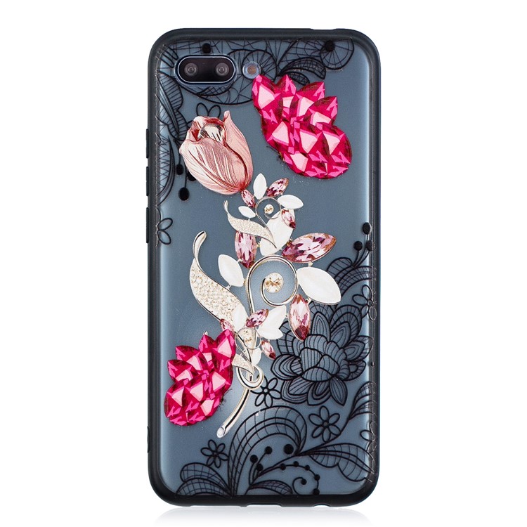 Embossment Lace Flower Plastic TPU Hybrid Cellphone Case for Huawei Honor 10 - Vivid Flower-1