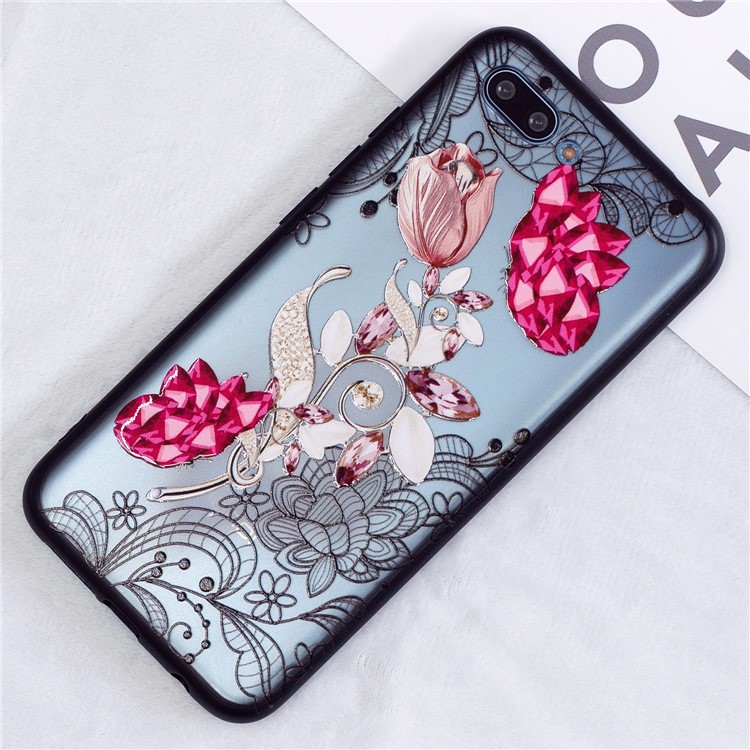 Embossment Lace Flower Plastic TPU Hybrid Cellphone Case for Huawei Honor 10 - Vivid Flower-4