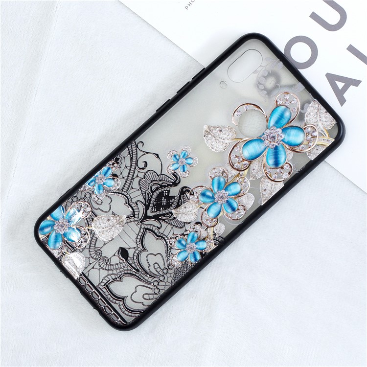 Embossment Lace Flower PC TPU Combo Protective Cover for Huawei nova 3 - Blue Flower-2