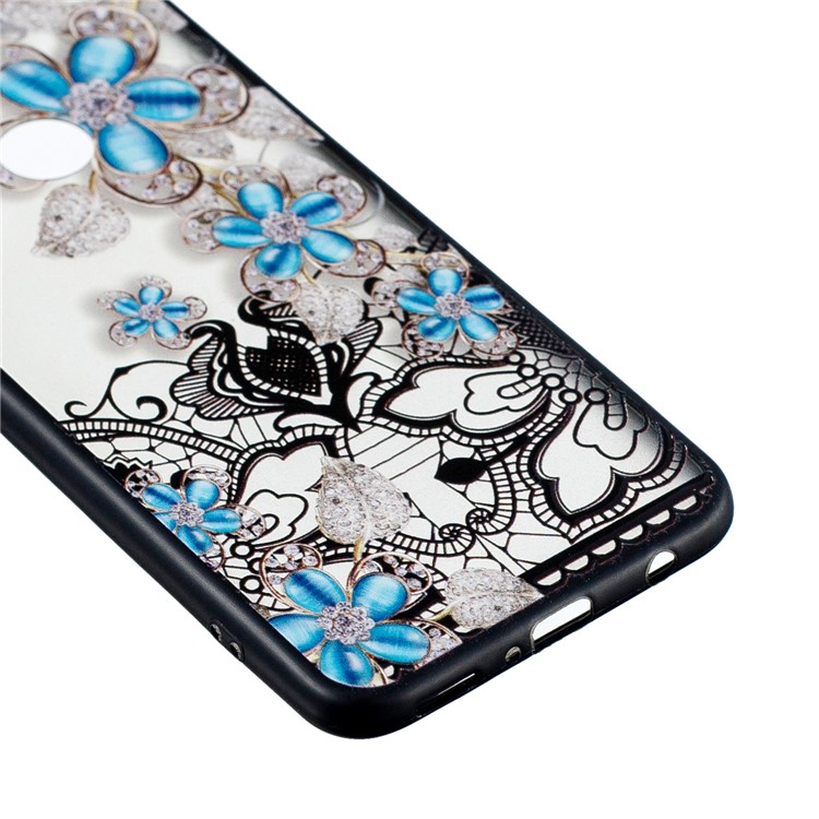 Embossment Lace Flower PC TPU Combo Protective Cover for Huawei nova 3 - Blue Flower-3