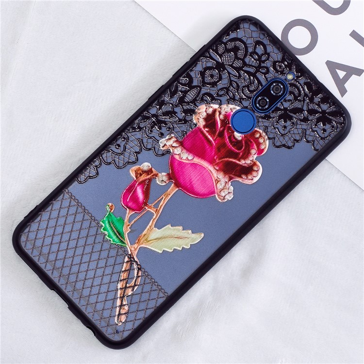 Embossment Lace Flower PC TPU Combo Mobile Phone Case for Huawei Mate 10 Lite - Rose-4