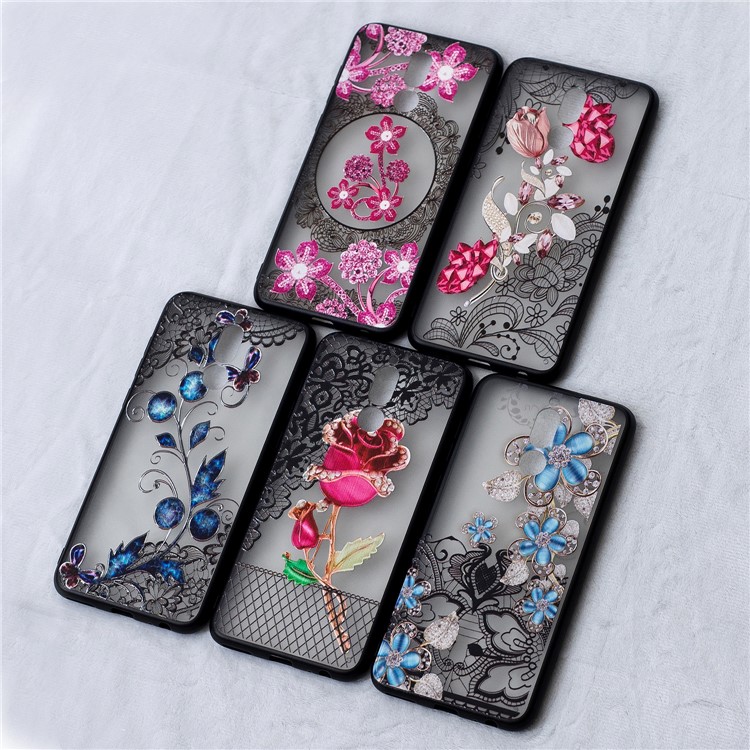 Embossment Lace Flower PC TPU Combo Mobile Phone Case for Huawei Mate 10 Lite - Rose-6