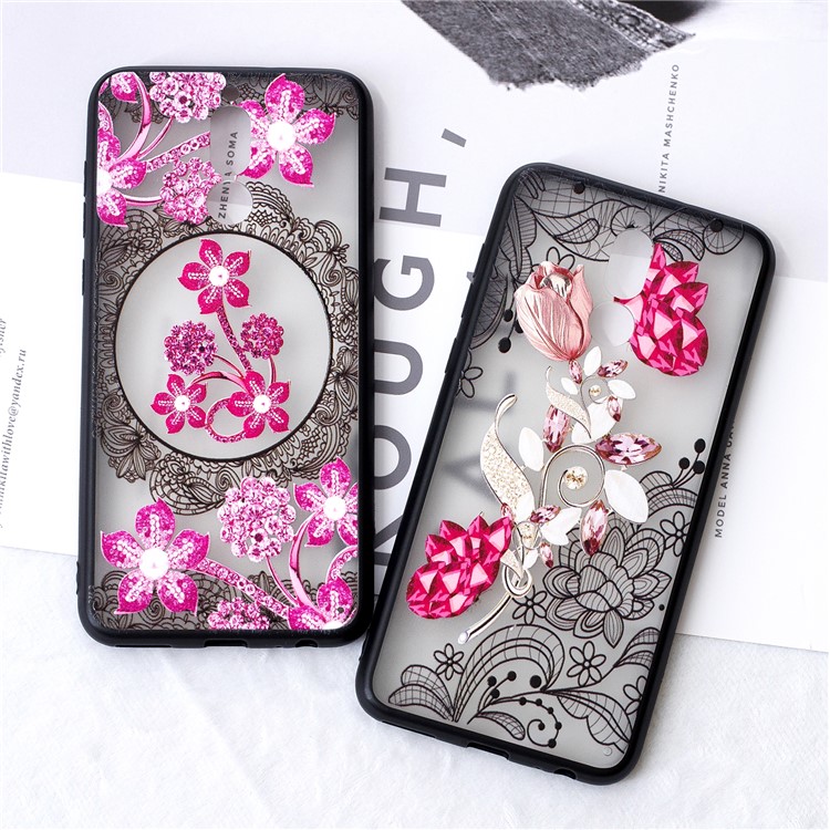 Embossment Lace Flower PC TPU Combo Mobile Phone Cover for Huawei Mate 10 Lite - Pink Flower-5