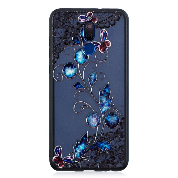 Embossment Lace Flower Plastic TPU Combo Cellphone Case for Huawei Mate 10 Lite - Blue Flower and Floret-1