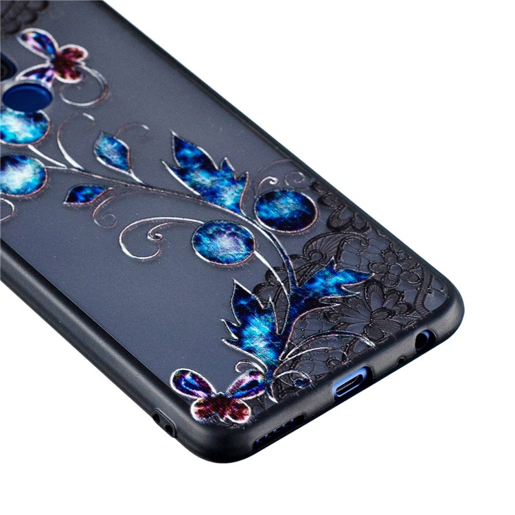 Embossment Lace Flower Plastic TPU Combo Cellphone Case for Huawei Mate 10 Lite - Blue Flower and Floret-2
