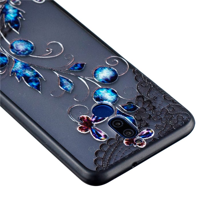 Embossment Lace Flower Plastic TPU Combo Cellphone Case for Huawei Mate 10 Lite - Blue Flower and Floret-3