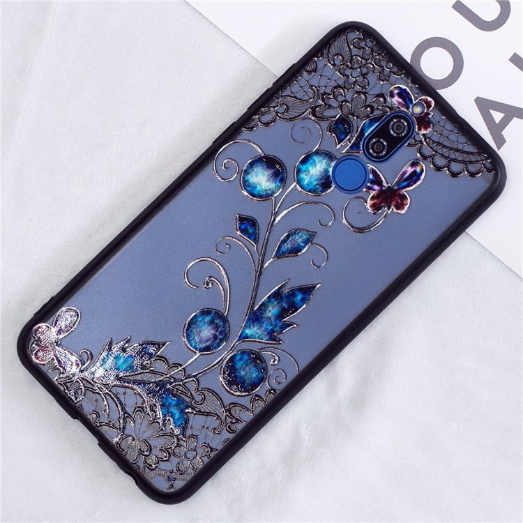 Embossment Lace Flower Plastic TPU Combo Cellphone Case for Huawei Mate 10 Lite - Blue Flower and Floret-4