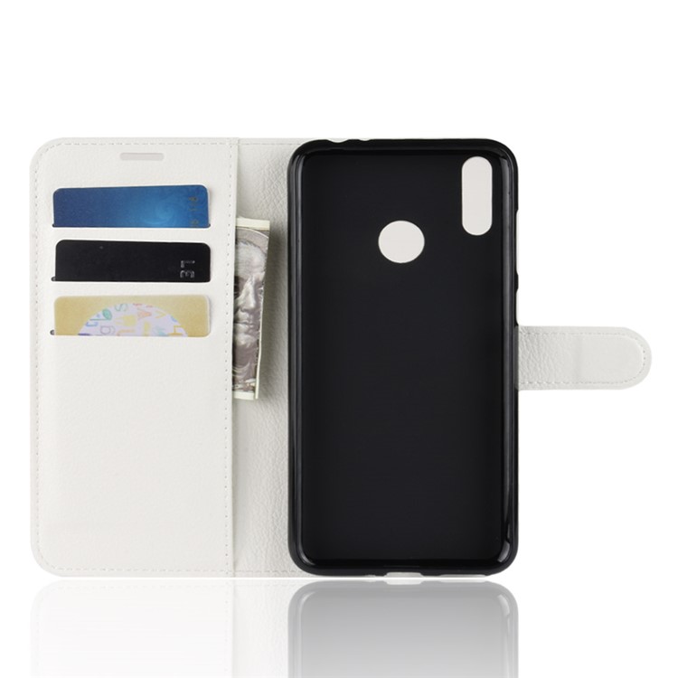 Litchi Texture Wallet Stand Protective Leather Cover for Huawei Honor 8C - White-4
