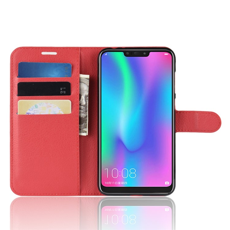 Litchi Texture Wallet Stand Protective Leather Shell for Huawei Honor 8C - Red-5