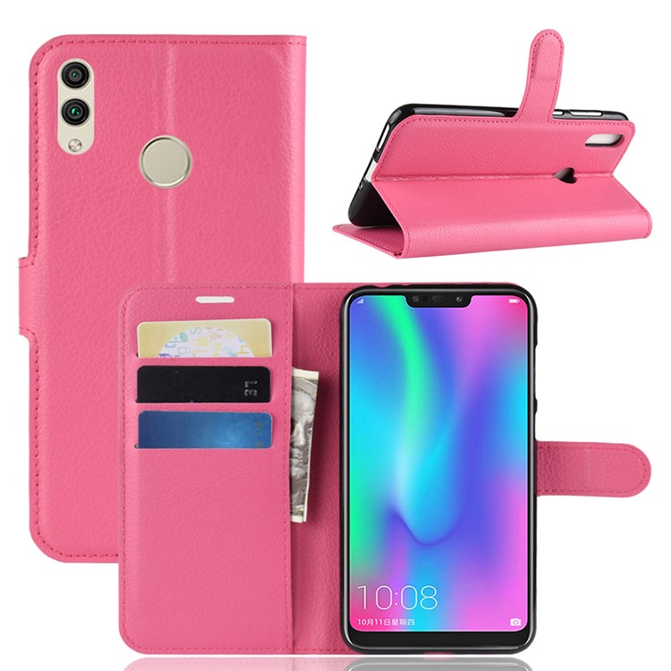 Litchi Texture Wallet Stand Leather Mobile Case for Huawei Honor 8C - Rose-1