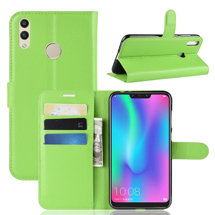 Litchi Texture Wallet Stand Flip Leather Phone Shell for Huawei Honor 8C - Green-1