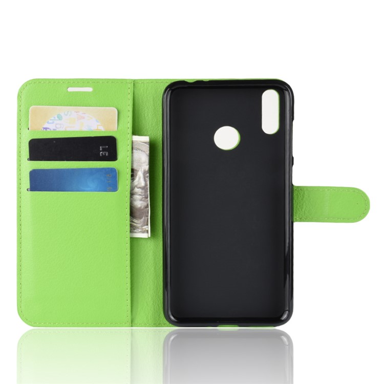 Litchi Texture Wallet Stand Flip Leather Phone Shell for Huawei Honor 8C - Green-4