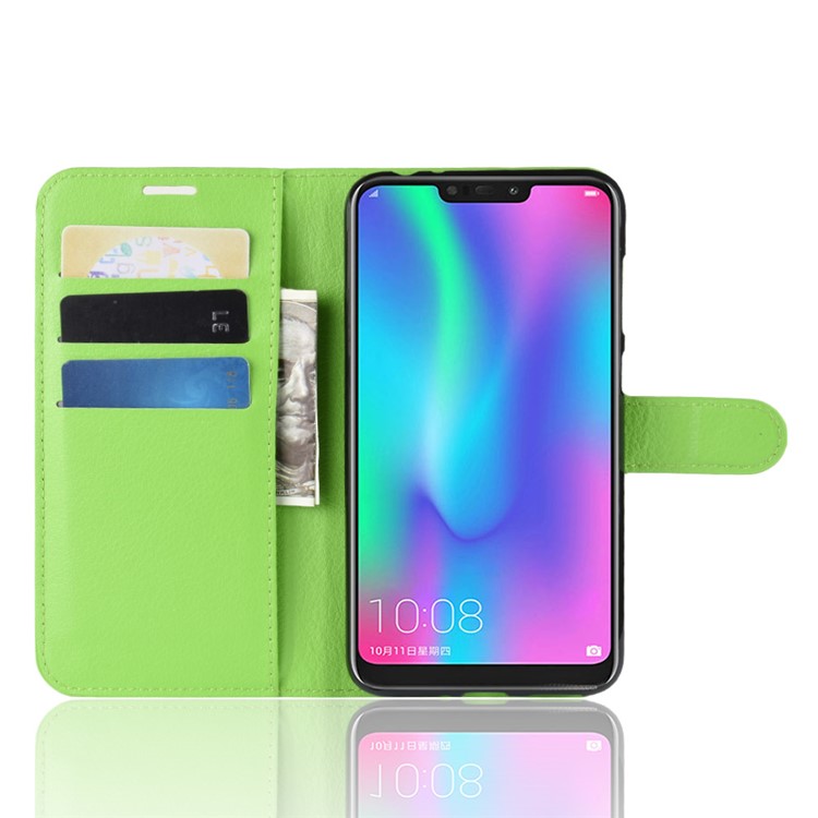 Litchi Texture Wallet Stand Flip Leather Phone Shell for Huawei Honor 8C - Green-5