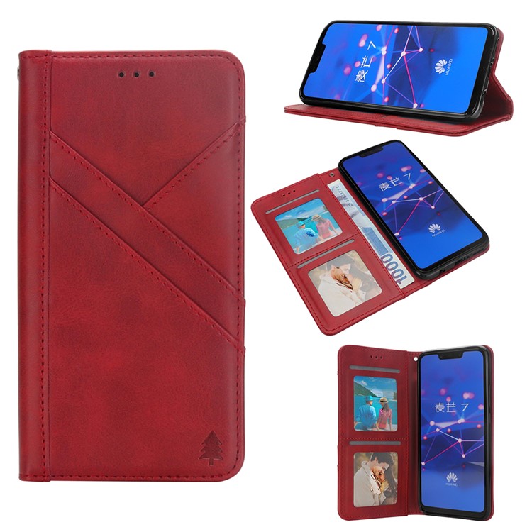Flip Wallet Stand Leather Phone Cover for Huawei Mate 20 Lite / Maimang 7 - Red-2