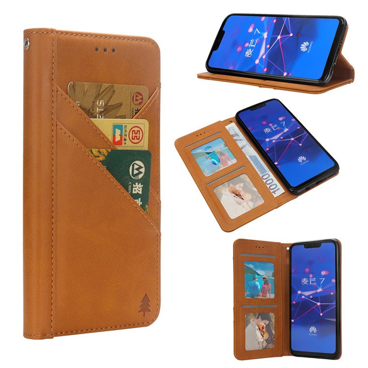 Flip Wallet Stand Leather Phone Casing for Huawei Mate 20 Lite / Maimang 7 - Brown-1