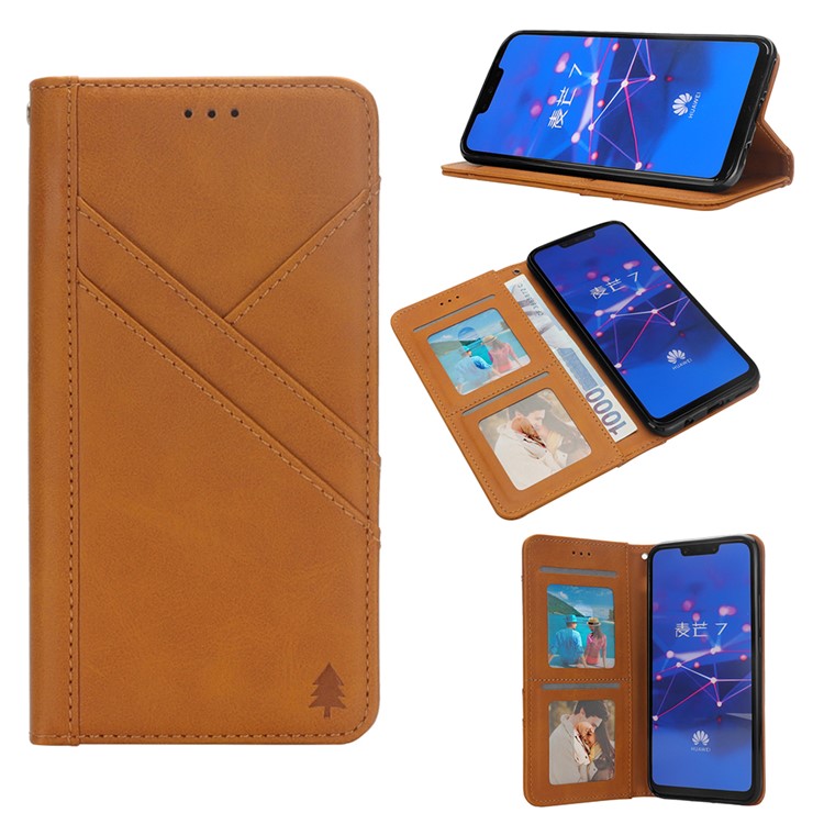 Flip Wallet Stand Leather Phone Casing for Huawei Mate 20 Lite / Maimang 7 - Brown-2
