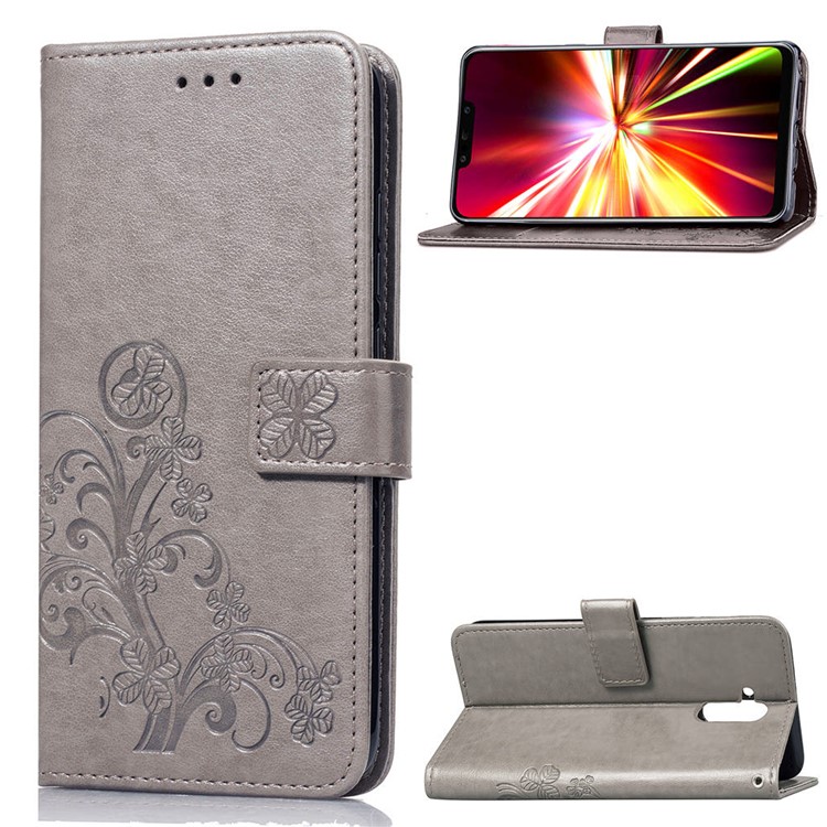 Imprint Clover Pattern Leather Wallet Phone Cover for Huawei Mate 20 Lite - Grey-1