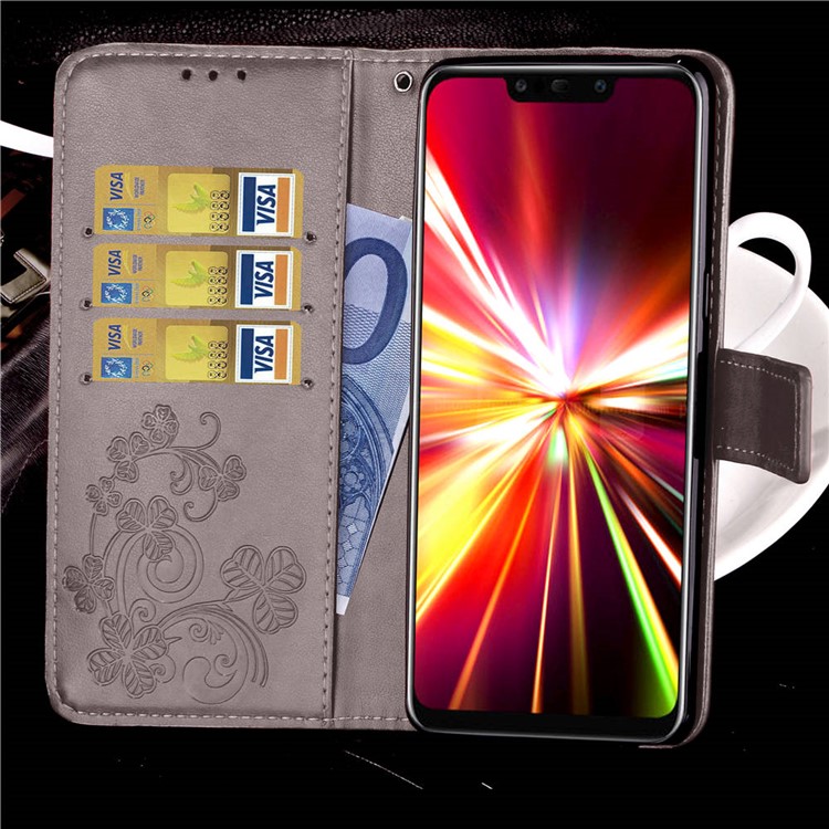 Imprint Clover Pattern Leather Wallet Phone Cover for Huawei Mate 20 Lite - Grey-10