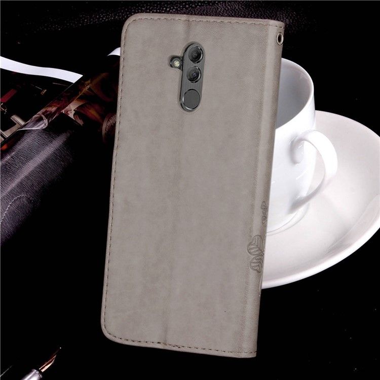 Imprint Clover Pattern Leather Wallet Phone Cover for Huawei Mate 20 Lite - Grey-11