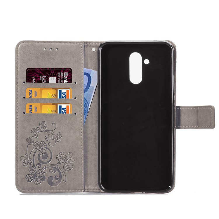 Imprint Clover Pattern Leather Wallet Phone Cover for Huawei Mate 20 Lite - Grey-4